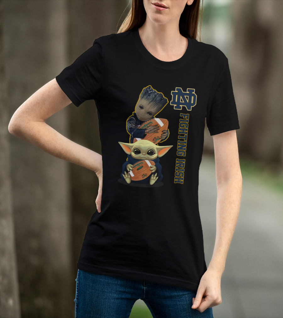 Nd Fighting Irish Groot And Baby Yoda With Football T-Shirt