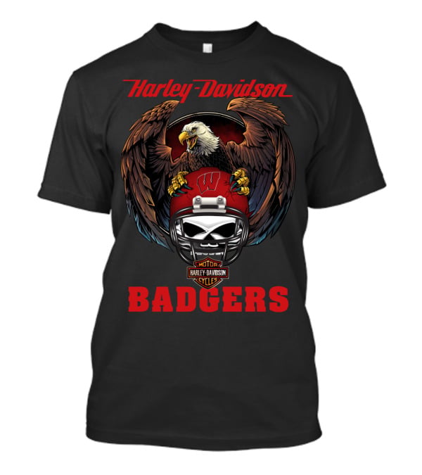 Harley Davidson Badgers Motorcycles Ncaa Football Helmet Eagle T-Shirt