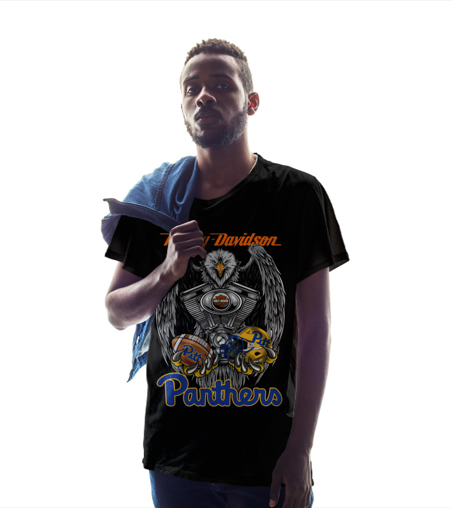 Harley Davidson Panthers Pitt Football Helmet And Eagle Engine Art T-Shirt