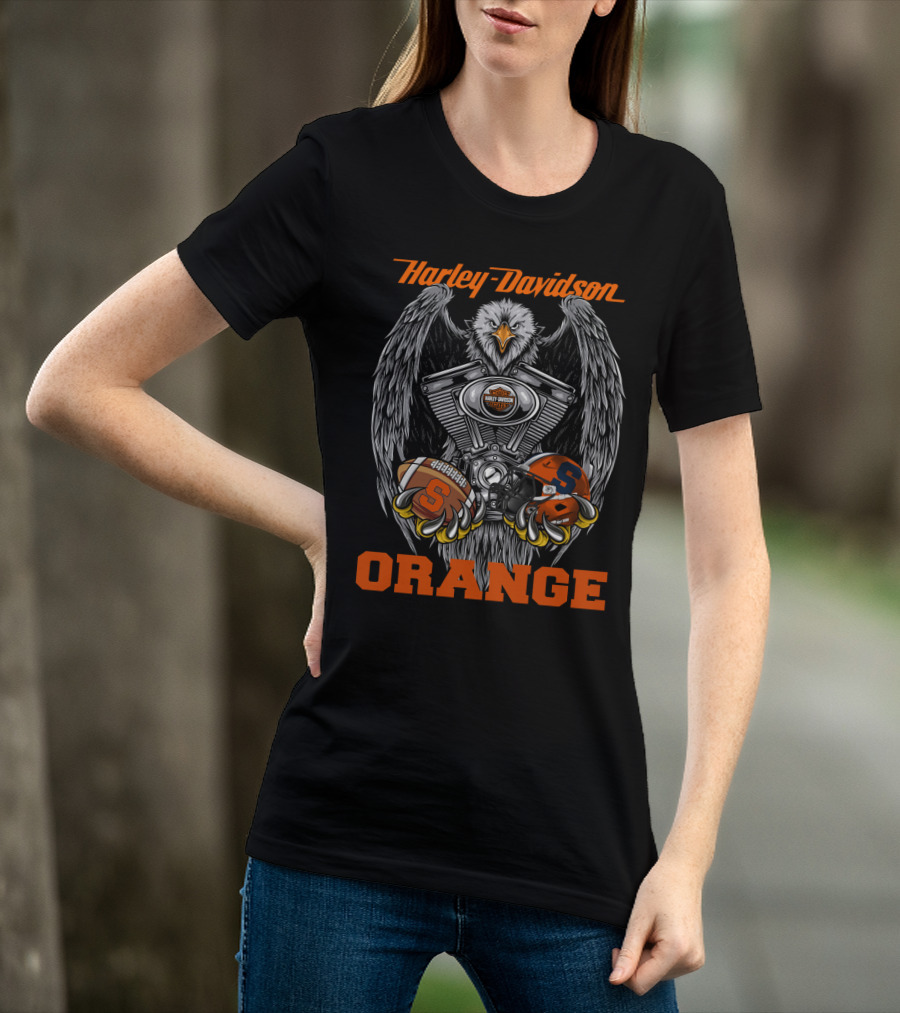 Harley Davidson Orange Eagle With Syracuse Football And Helmet T-Shirt