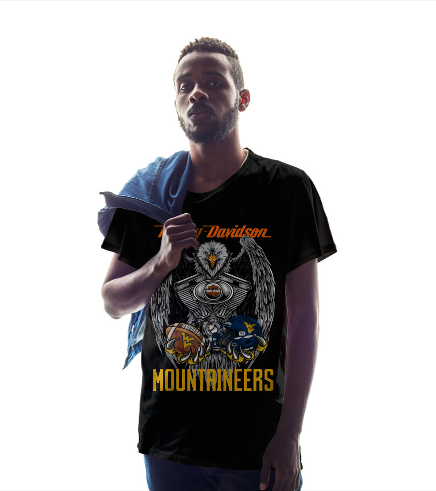 Harley Davidson Mountaineers Wv Football Helmet And Engine Eagle T-Shirt