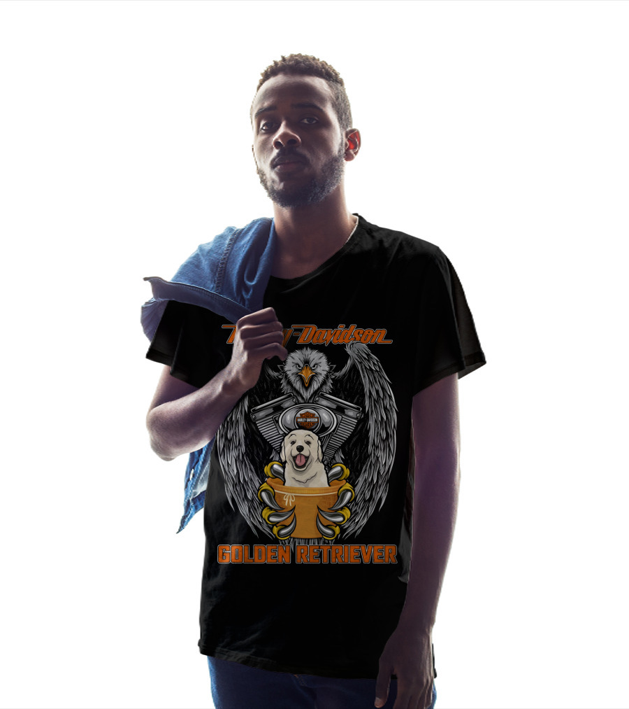 Harley Davidson Eagle Engine Golden Retriever T-Shirt