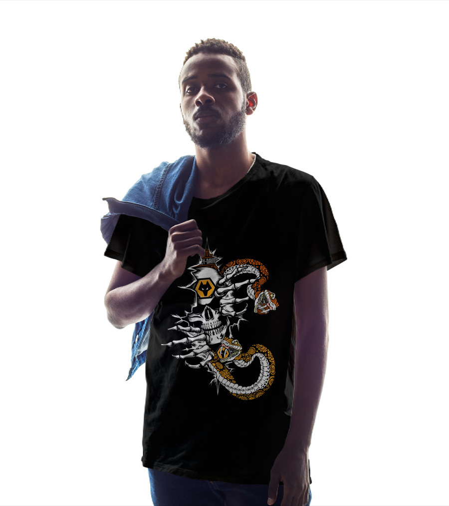 Y-David Skull With Snake And Wolf T-Shirt