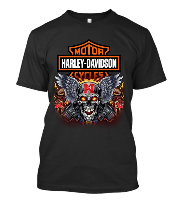 Harley Davidson Motor Cycles N Skull Wings Flames T-Shirt