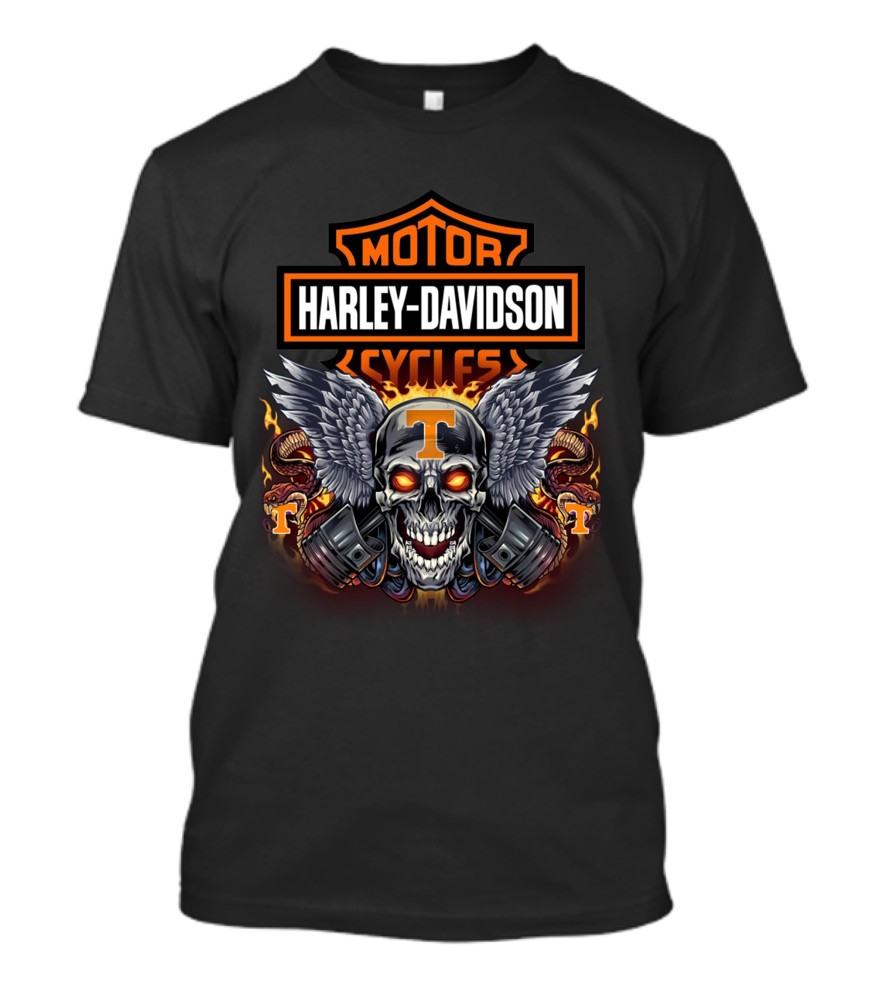 Harley Davidson Motor Cycles Winged Skull And Snakes T-Shirt