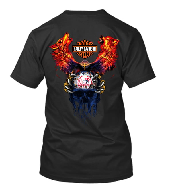 Harley Davidson Motorcycles Ny Yankees Mlb Wolf Skull T-Shirt