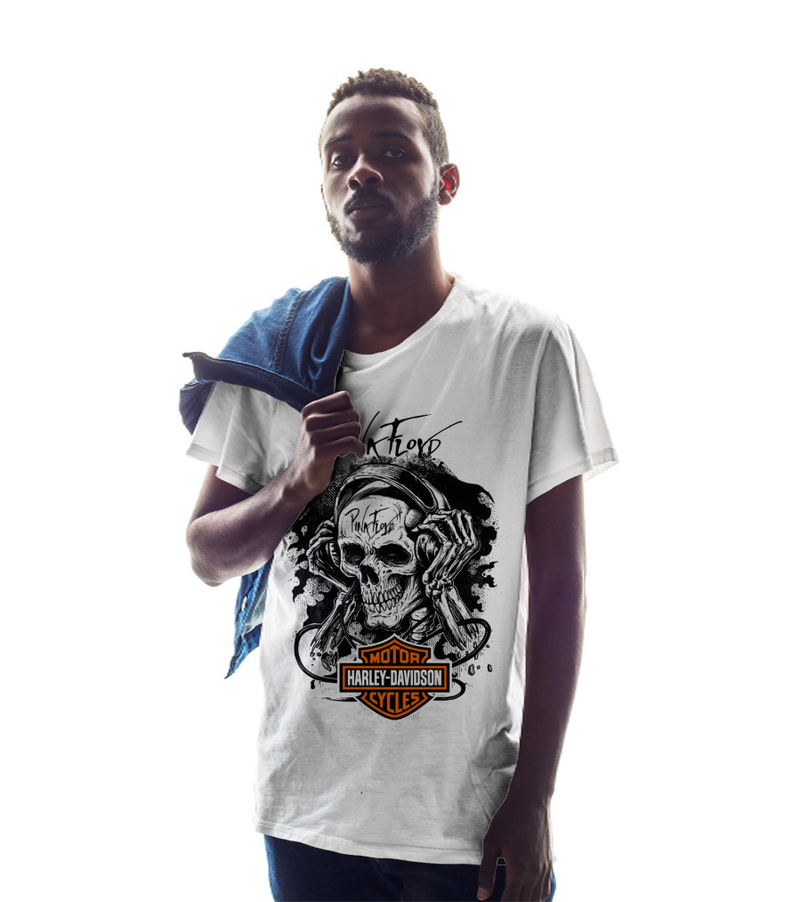 Pink Floyd Harley Davidson Skull With Headphones T-Shirt