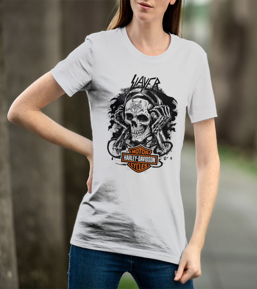 Slayer Skull With Harley Davidson Motorcycles T-Shirt