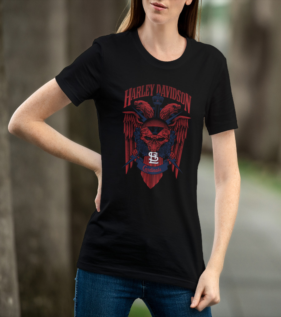 Harley Davidson St Louis Cardinals Mlb 131 Skull And Wings T-Shirt