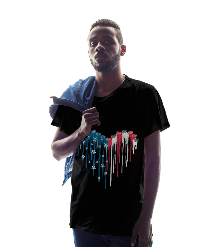 Florida Gators Heart American Flag Colors Stars T-Shirt
