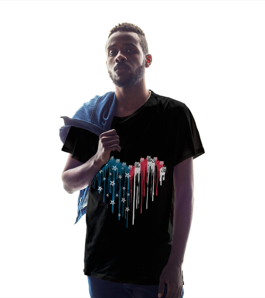 Lsu Tigers Heart American Flag Drips T-Shirt