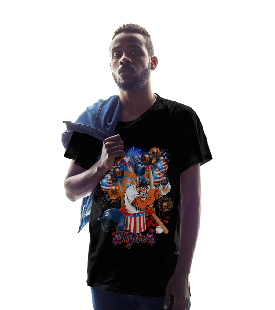 Mlb Detroit Tigers Patriotic Celebration Baseball Fireworks T-Shirt