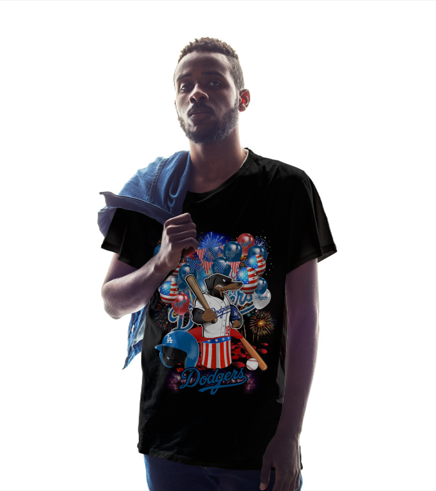 Mlb Los Angeles Dodgers Patriotic Celebration With Fireworks And Balloons T-Shirt