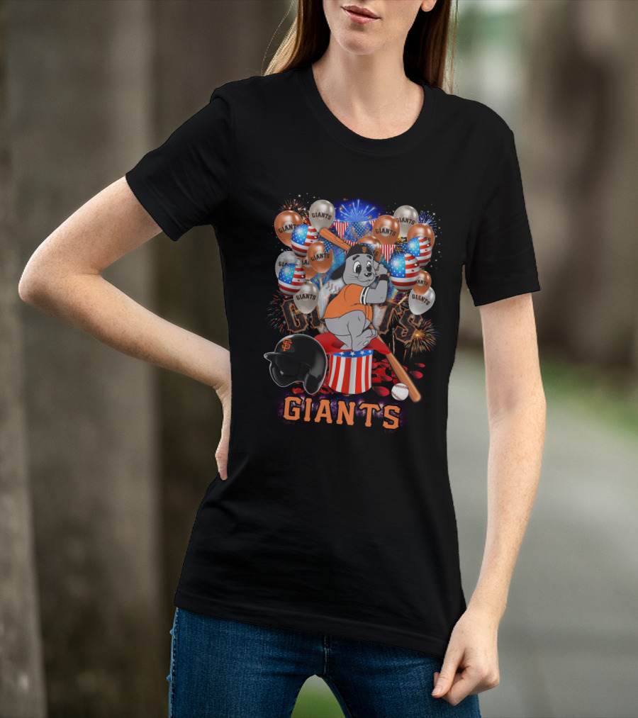 Mlb San Francisco Giants Fireworks Balloons Baseball Bat Helmet T-Shirt