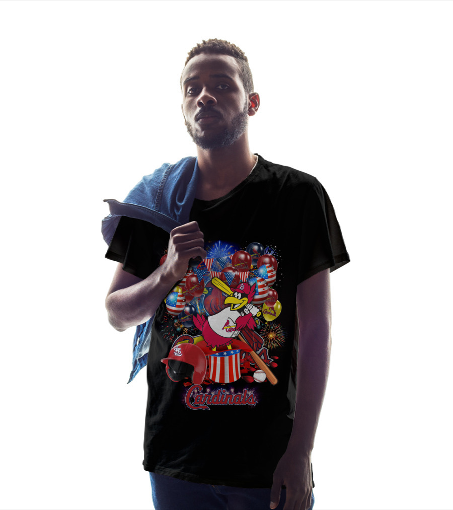 St Louis Cardinals Patriotic Fireworks And Balloons T-Shirt
