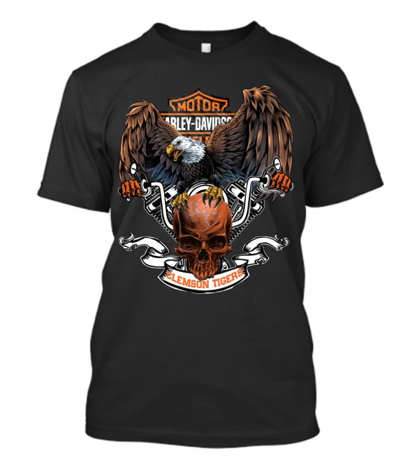 Clemson Tigers Harley Davidson Motor Skull Eagle T-Shirt