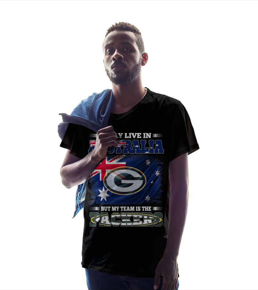 I May Live In Australia But My Team Is The Packers Green Bay Australia Flag T-Shirt