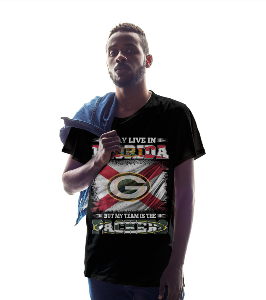 I May Live In Florida With State Flag Background But My Team Is The Packers Nfl T-Shirt