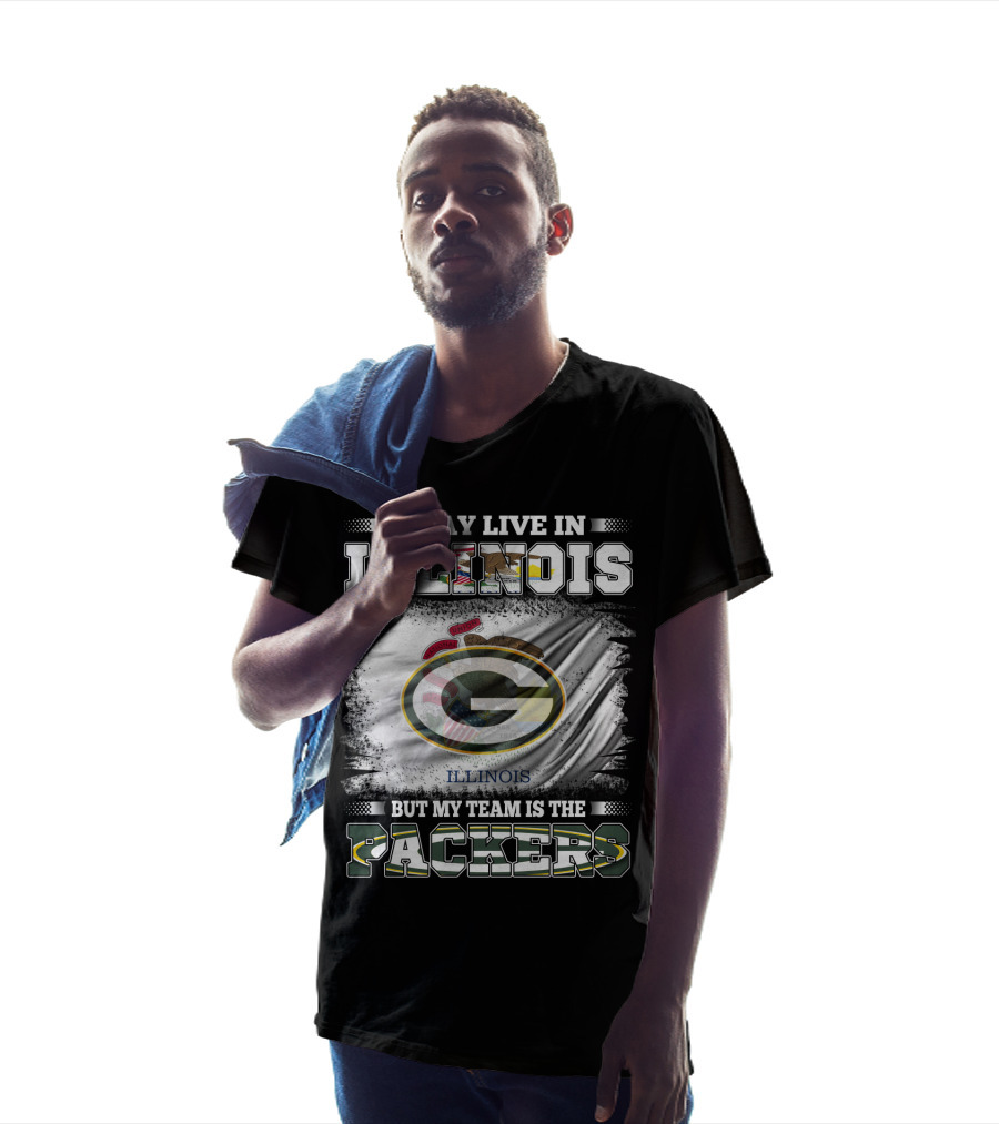 I May Live In Illinois But My Team Is The Packers With Green Bay Football T-Shirt