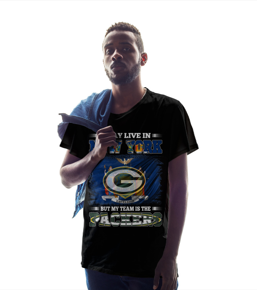 I May Live In New York Packers Team Excelsior Flag T-Shirt