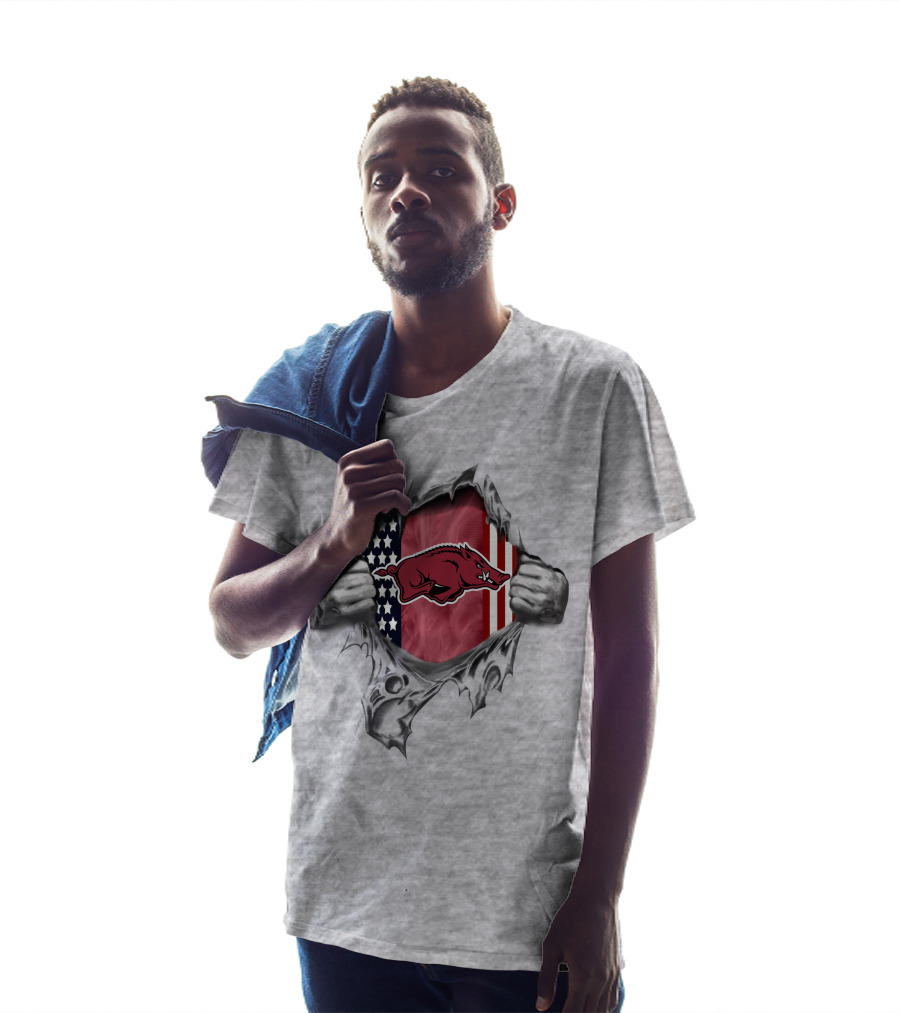Arkansas Razorbacks American Flag Ripped T-Shirt