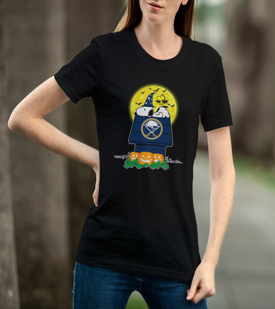 Buffalo Sabres Snoopy Halloween Moon Pumpkins Woodstock T-Shirt