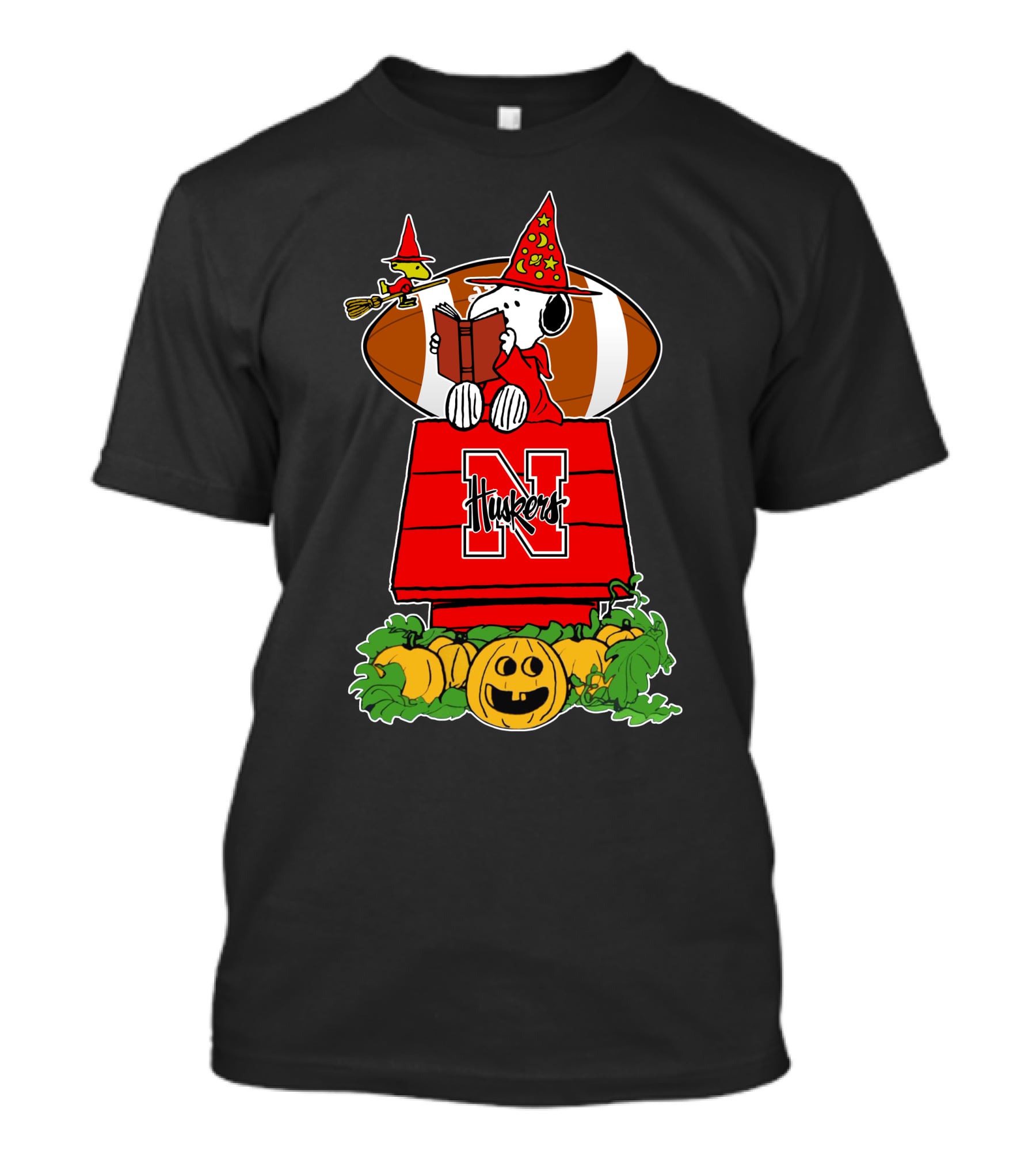 Nebraska Cornhuskers Snoopy Halloween Huskers Peanuts Pumpkin Football T-Shirt