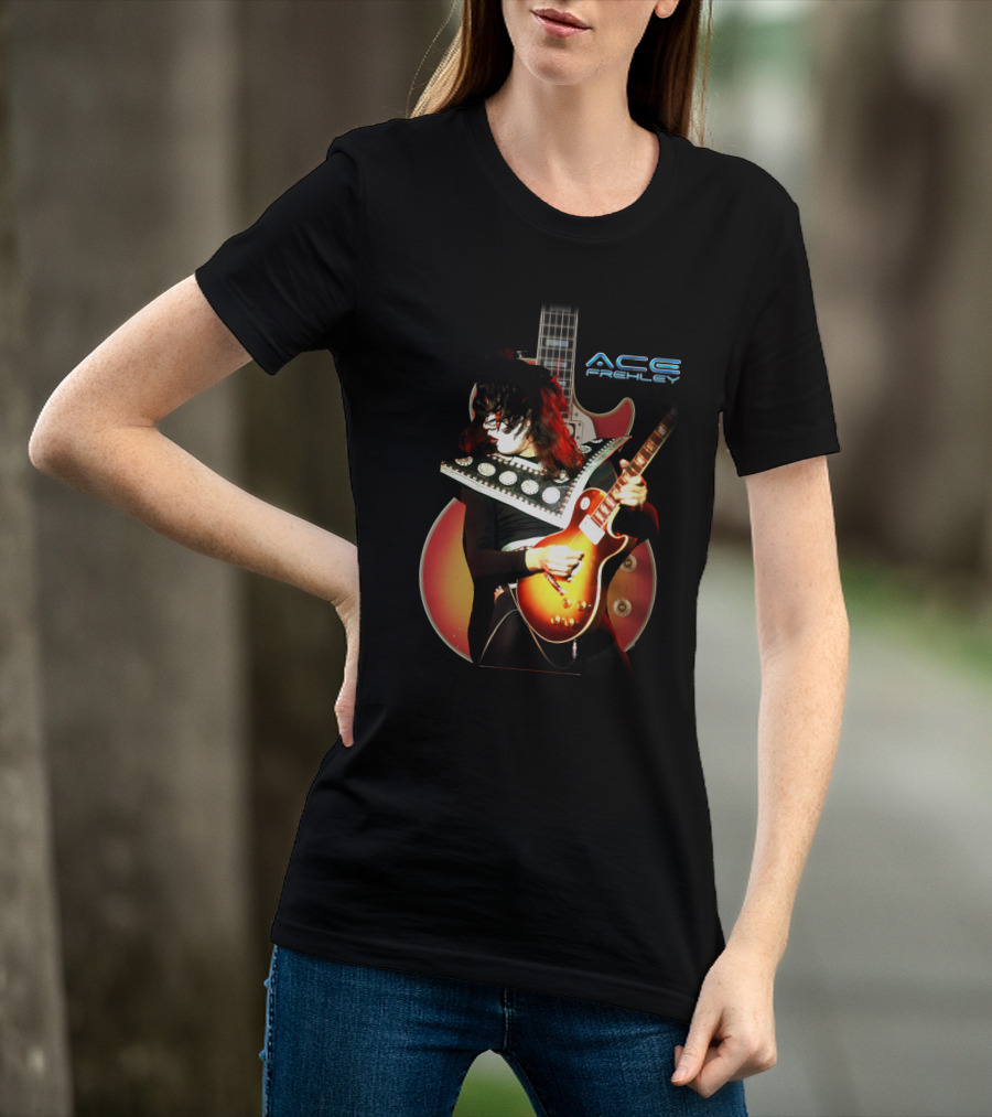 Ace Frehley Les Paul Guitar Live Performance Iconic Rock T-Shirt