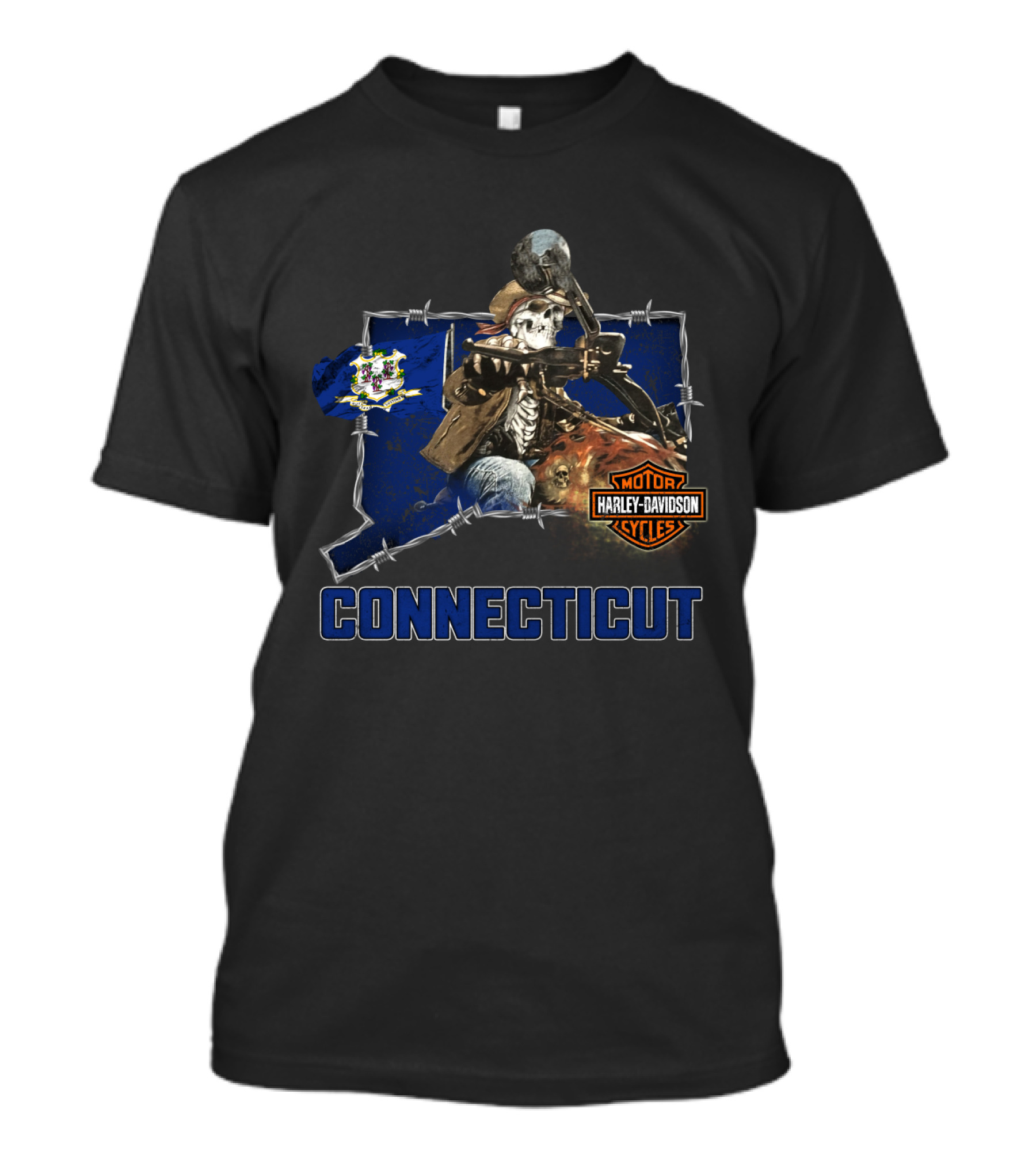 Connecticut Harley Davidson Motorcycles Skeleton Rider T-Shirt