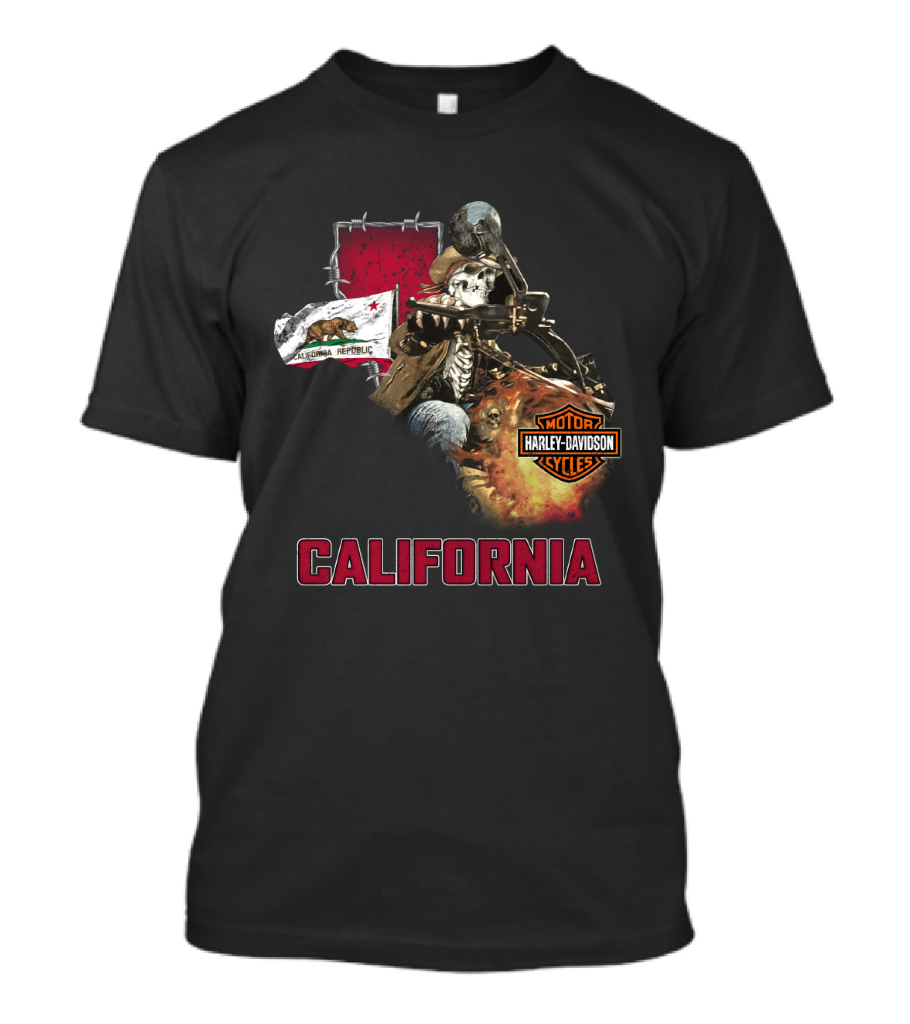 California Harley Davidson Motorcycles Skeleton Rider T-Shirt