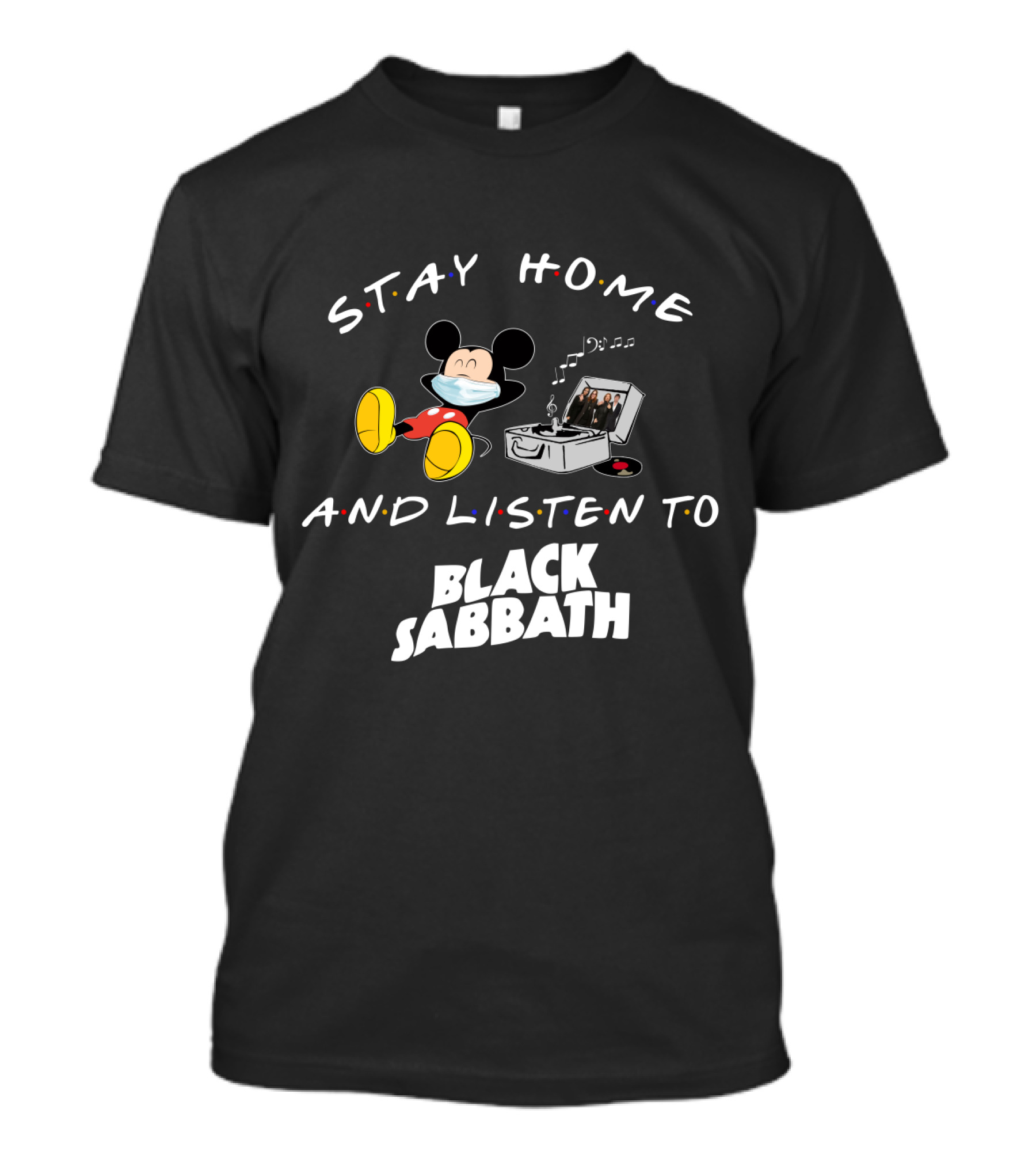 Stay Home And Listen To Black Sabbath Mickey Mouse Turntable Mask T-Shirt