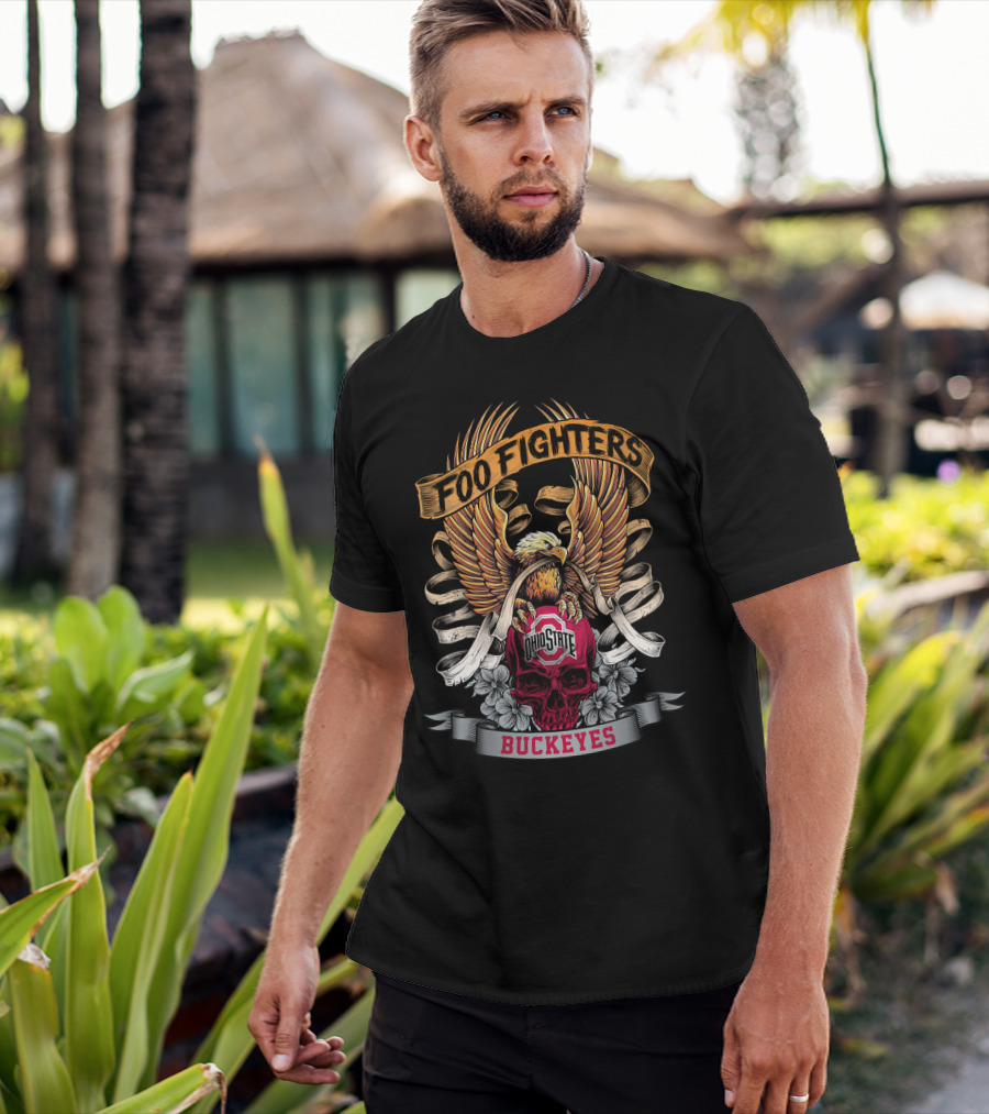 Foo Fighters Ohio State Buckeyes Eagle Skull T-Shirt