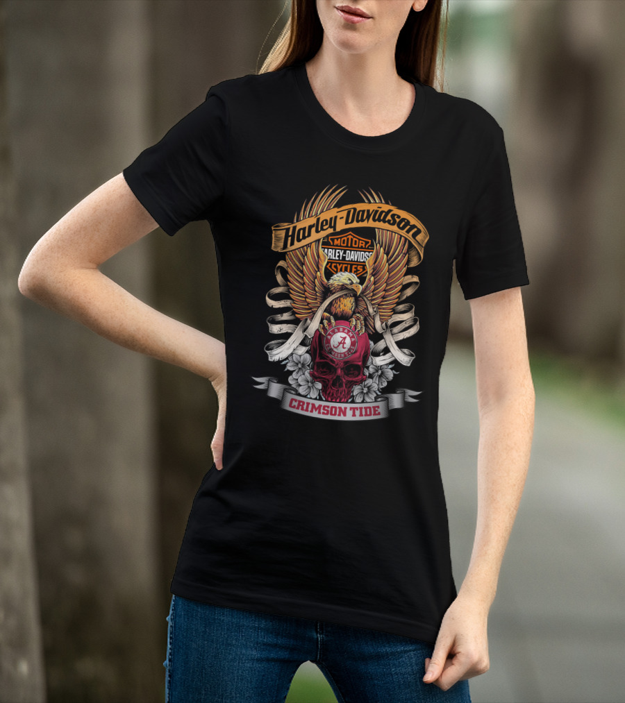 Harley Davidson Alabama Crimson Tide 49Hd Eagles Skulls Roses T-Shirt