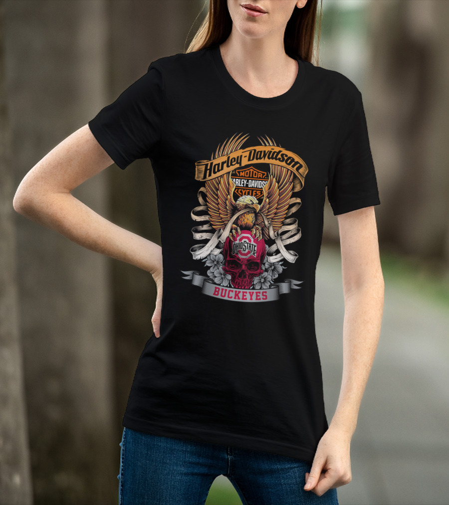 Harley Davidson Ohio State Buckeyes Motorcycles Skull Eagle Buckeyes T-Shirt