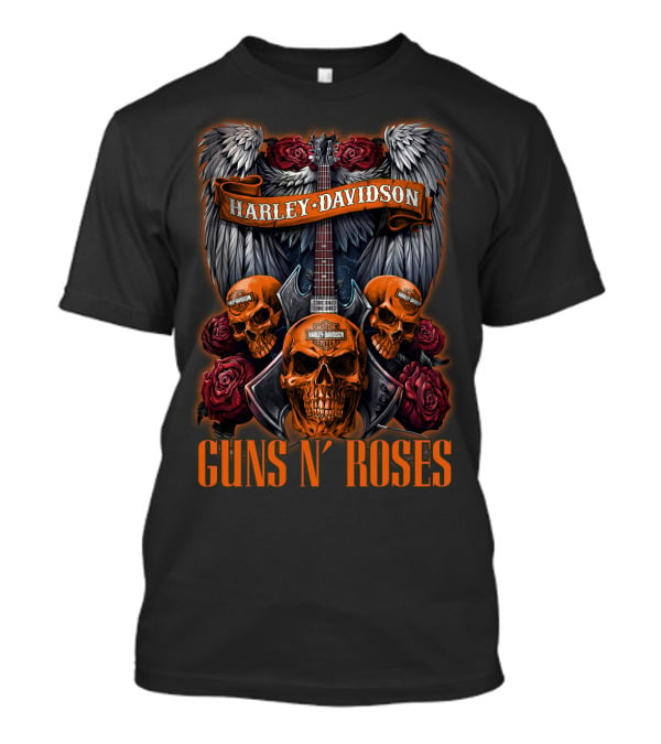 Harley Davidson Guns N' Roses Skulls Wings Roses Guitar T-Shirt