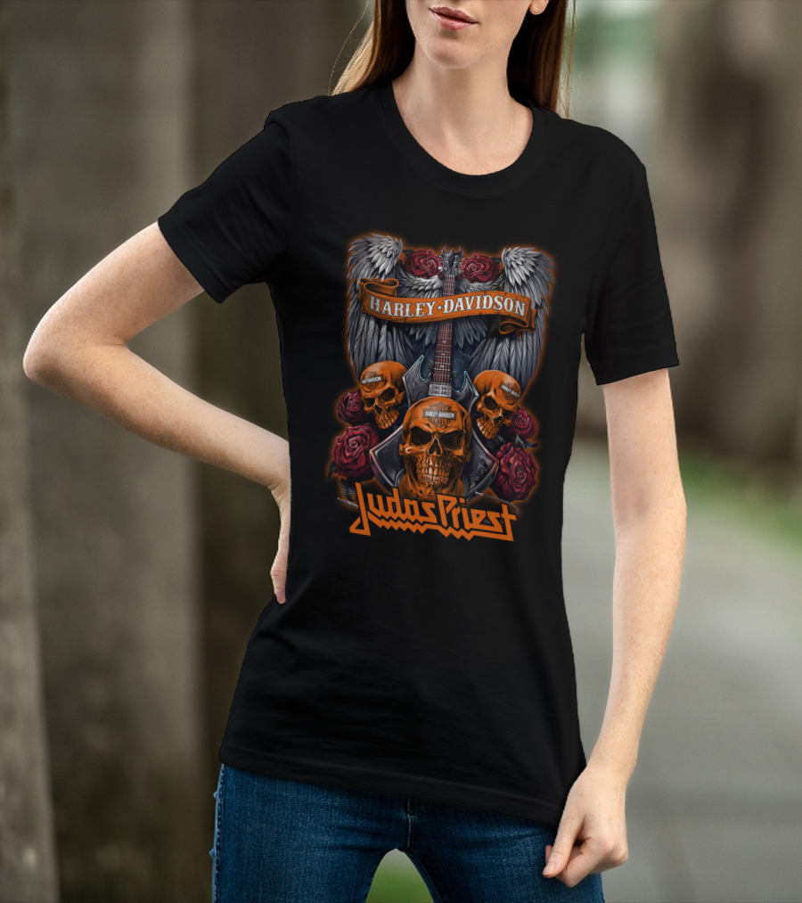 Judas Priest 47Hd Harley Davidson Skull Guitar Wings Roses T-Shirt