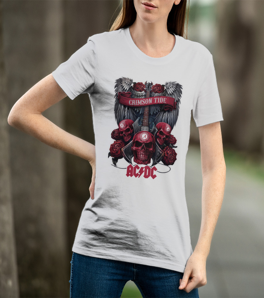 Crimson Tide ACDC Skulls And Roses Guitar T-Shirt