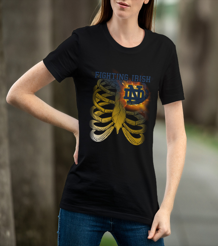 Fighting Irish Notre Dame ND Logo With Fiery Rib Cage T-Shirt