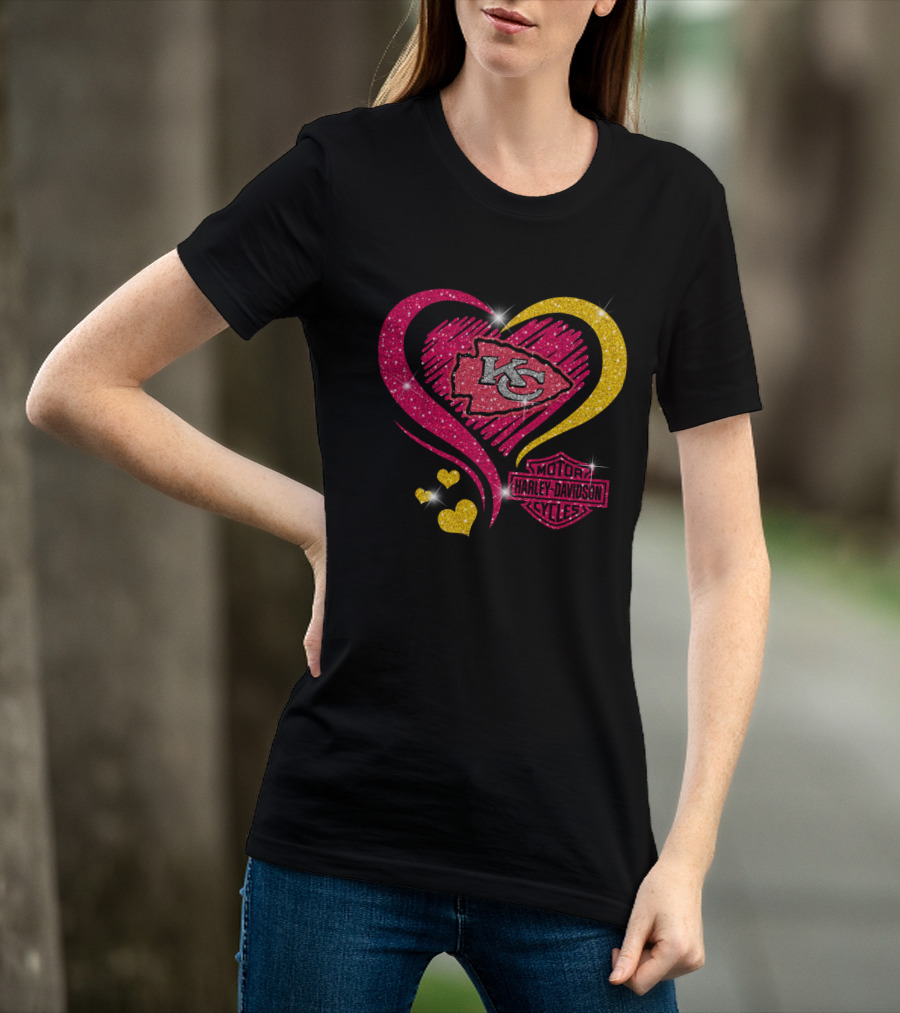 Harley Davidson Kansas City Chiefs Heart Glitter T-Shirt