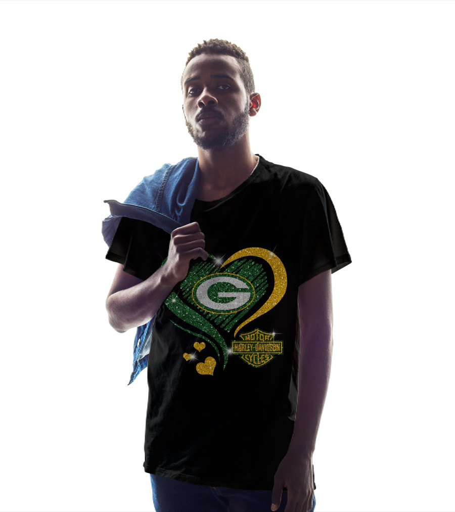 Green Bay Packers Harley Davidson Sparkling Heart T-Shirt