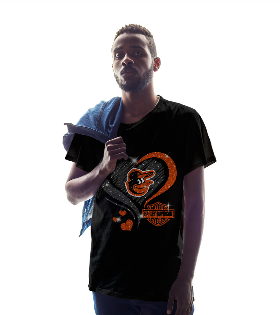 Baltimore Orioles Harley Davidson Heart T-Shirt