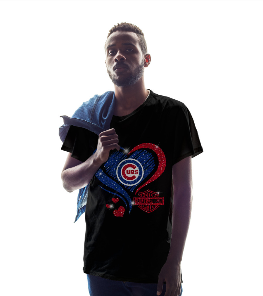 Chicago Cubs Harley Davidson Heart T-Shirt