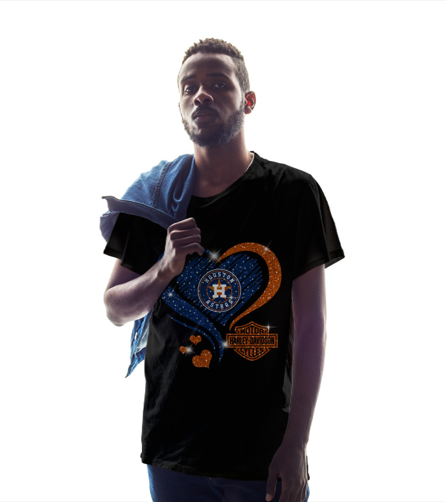 Houston Astros Harley Davidson Heart And Sparkle Combination T-Shirt