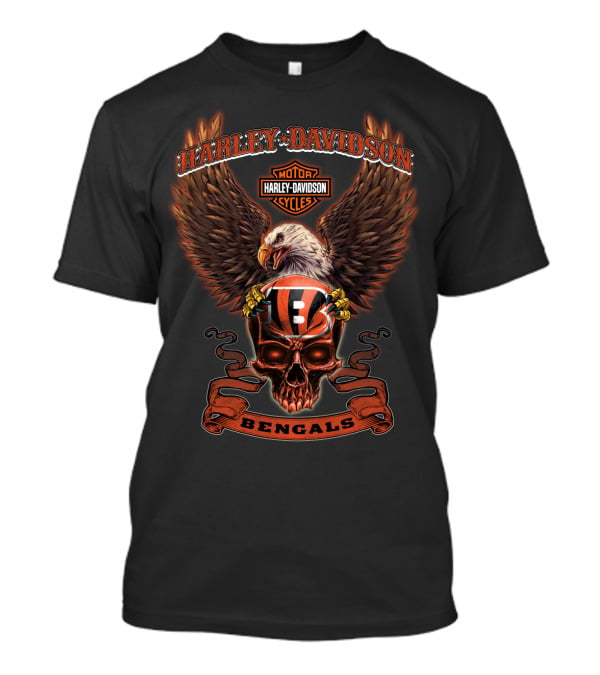 Harley Davidson Motor Cycles Bengals Bald Eagle Helmet Skull T-Shirt