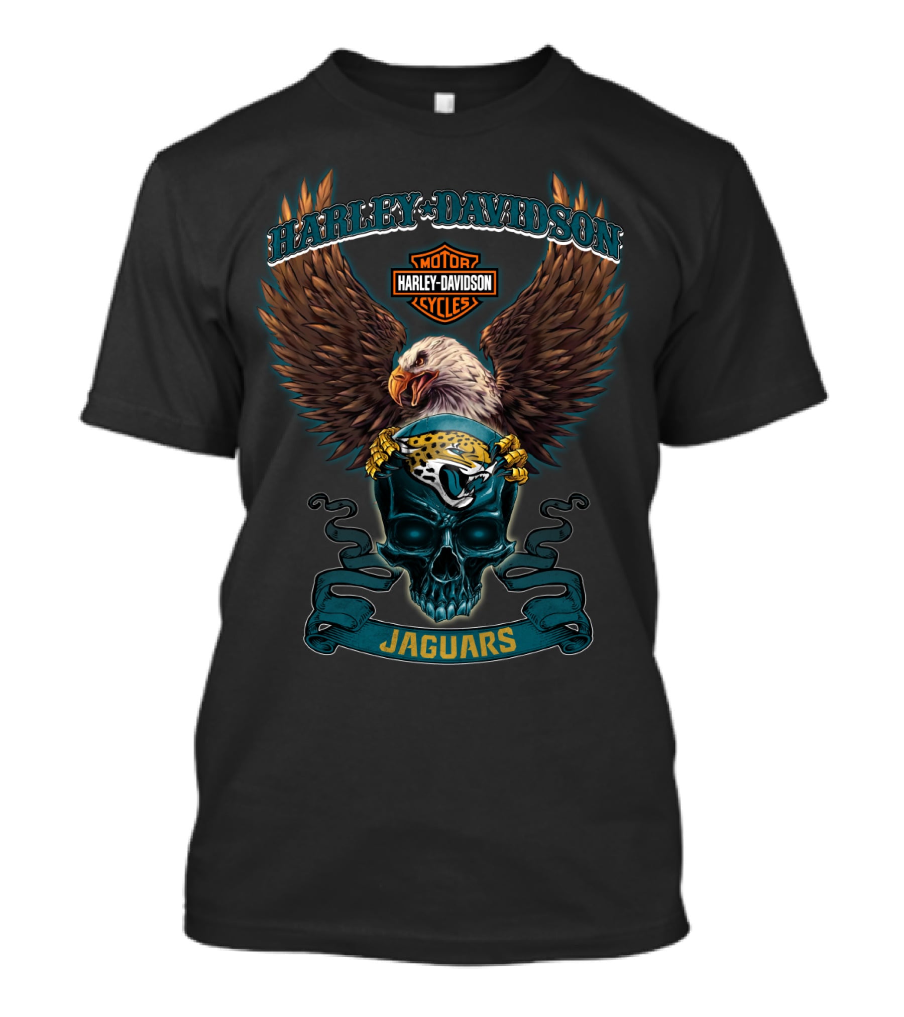 Harley Davidson Motor Cycles Eagle Skull Jaguars T-Shirt