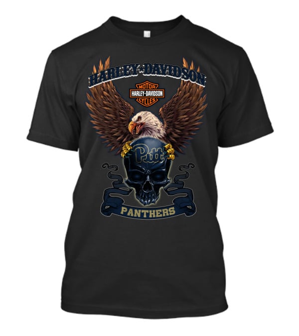 Harley Davidson Motor Cycles Pitt Panthers Eagle And Skull T-Shirt