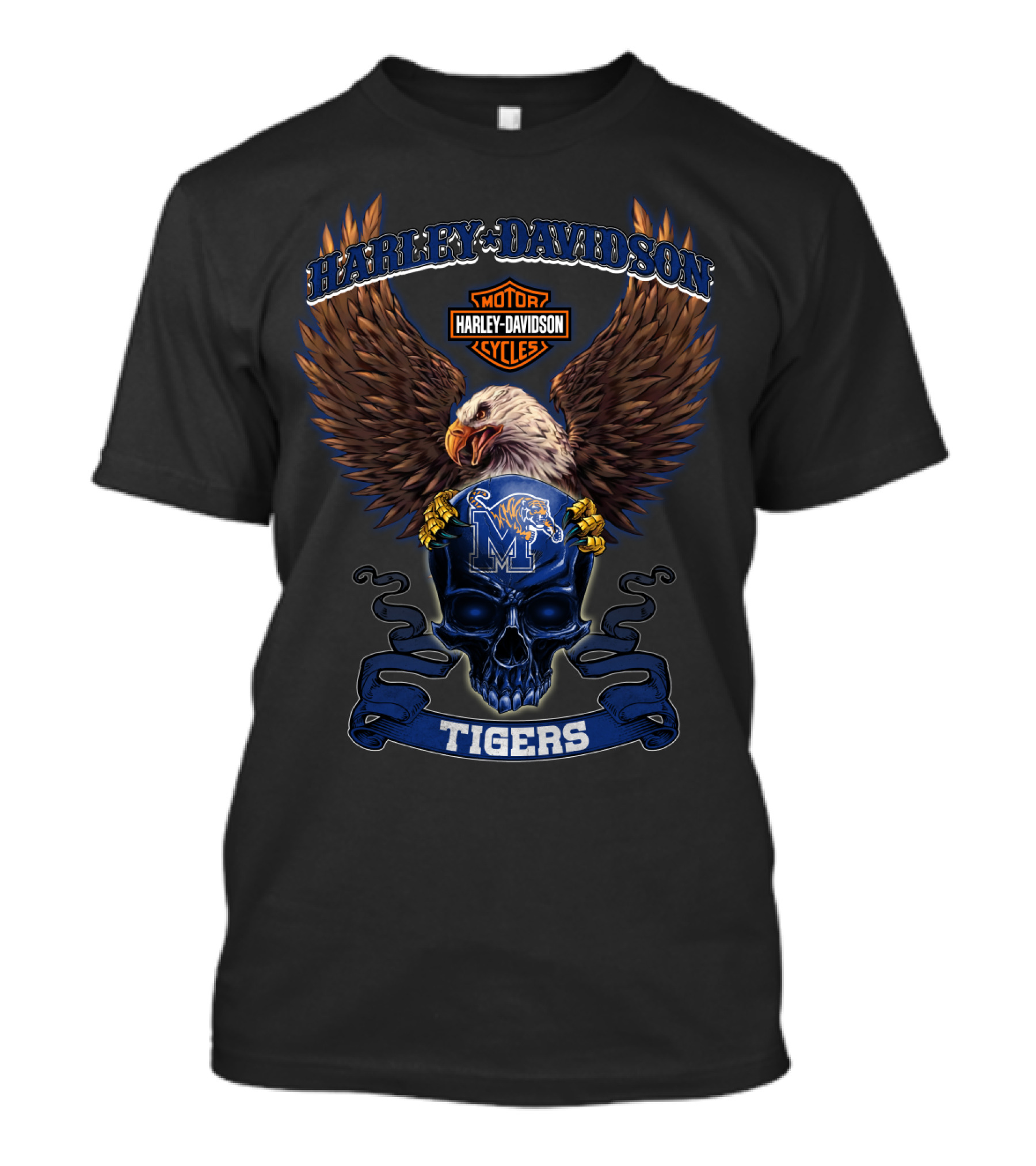 Harley Davidson Motor Cycles Memphis Tigers Eagle Skull T-Shirt