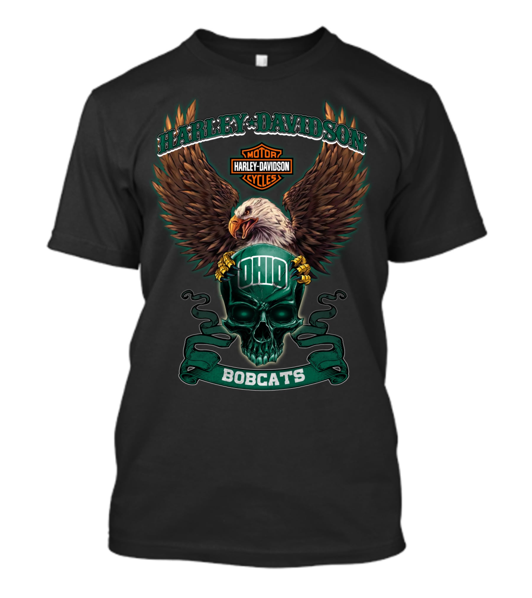 Harley Davidson Ohio Bobcats Eagle Skull T-Shirt