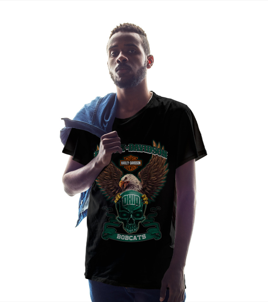 Harley Davidson Ohio Bobcats Eagle Skull T-Shirt