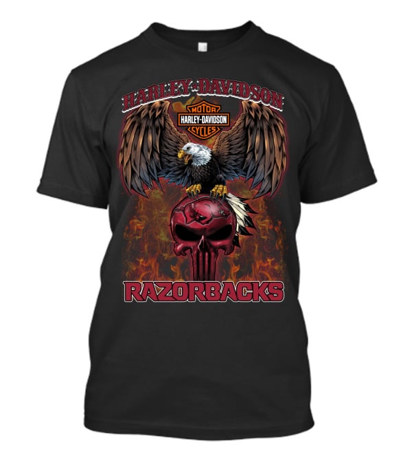 Harley Davidson Motor Cycles Eagle Skull Razorbacks T-Shirt